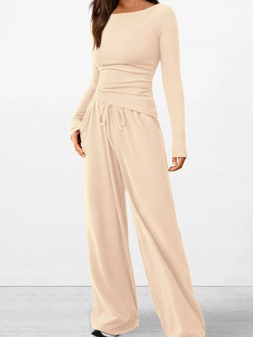 Long Sleeve Top Wide Leg Pants Set (6)