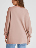 Waffle Knit Round Neck Long Sleeve T-shirt (5)
