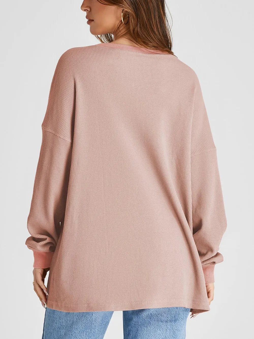 Waffle Knit Round Neck Long Sleeve T-shirt (5)