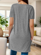 Full Size V-neck Pocket Front Asymmetric Hem T-shirt Plus (8)