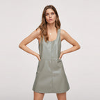Mint Green Loose Pu Leather Mini Dress photo 2