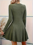 Ribbed Knit Long Sleeve A-line Dress (19)