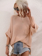 Boat Neck Cuffed Sleeve Slit Tunic Knit Top (8)