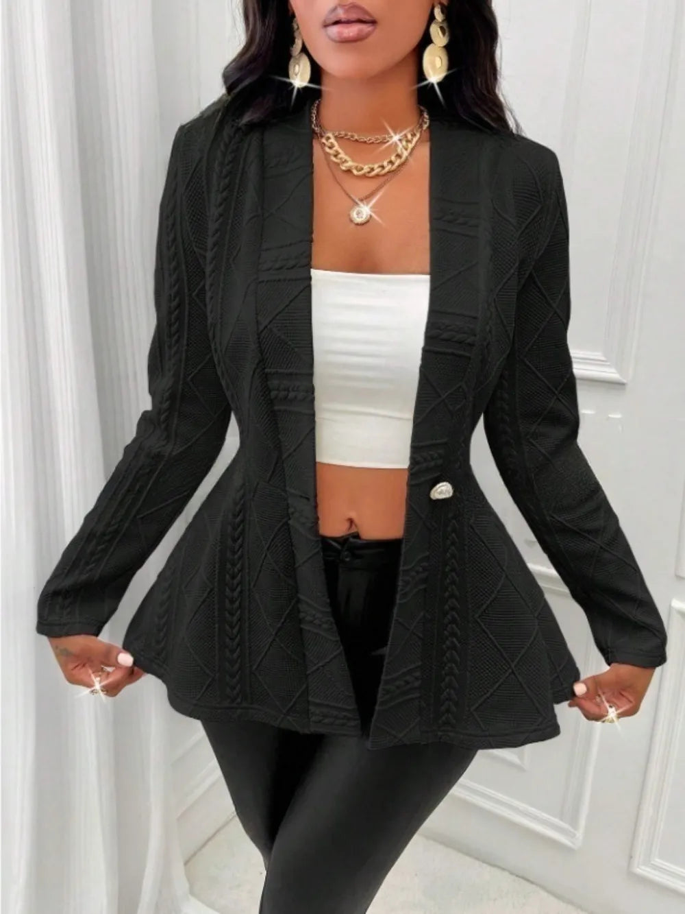 One Button Textured Peplum Cardigan (18)
