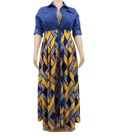 V-neck Oversized Dress variant CJNSXZQZ00548-Yellow-XXL|CJNSXZQZ00548-Yellow-3XL|CJNSXZQZ00548-Yellow-XL|CJNSXZQZ00548-Yellow-4XL