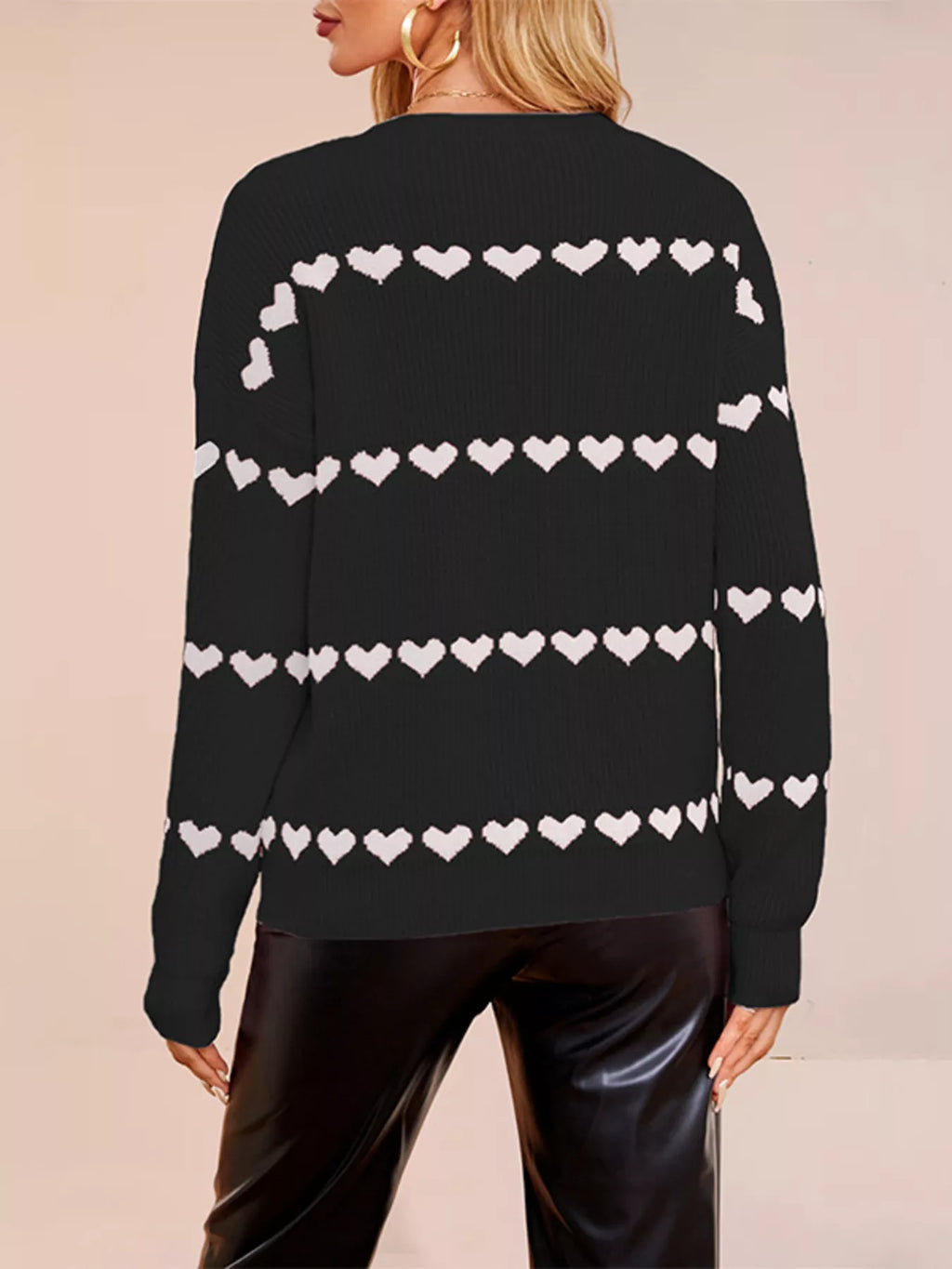 Heart Pattern Dropped Shoulder Sweater (9)