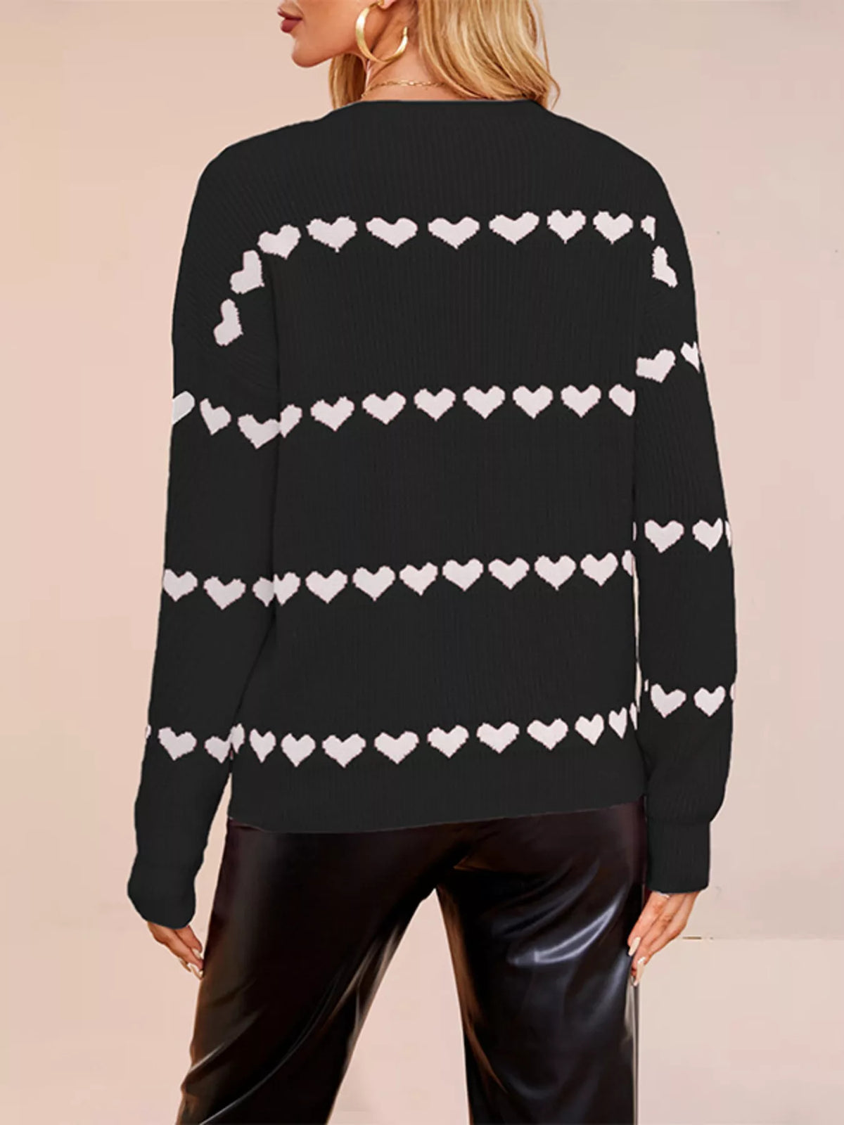 Heart Pattern Dropped Shoulder Sweater (9)