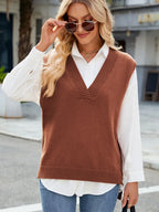 Side Slit V-neck Sweater Vest