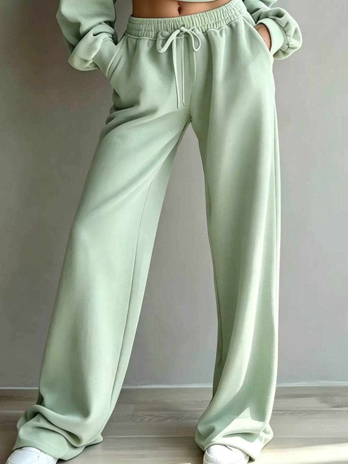 Round Neck Cropped Sweatshirt Wide-leg Pants (24)