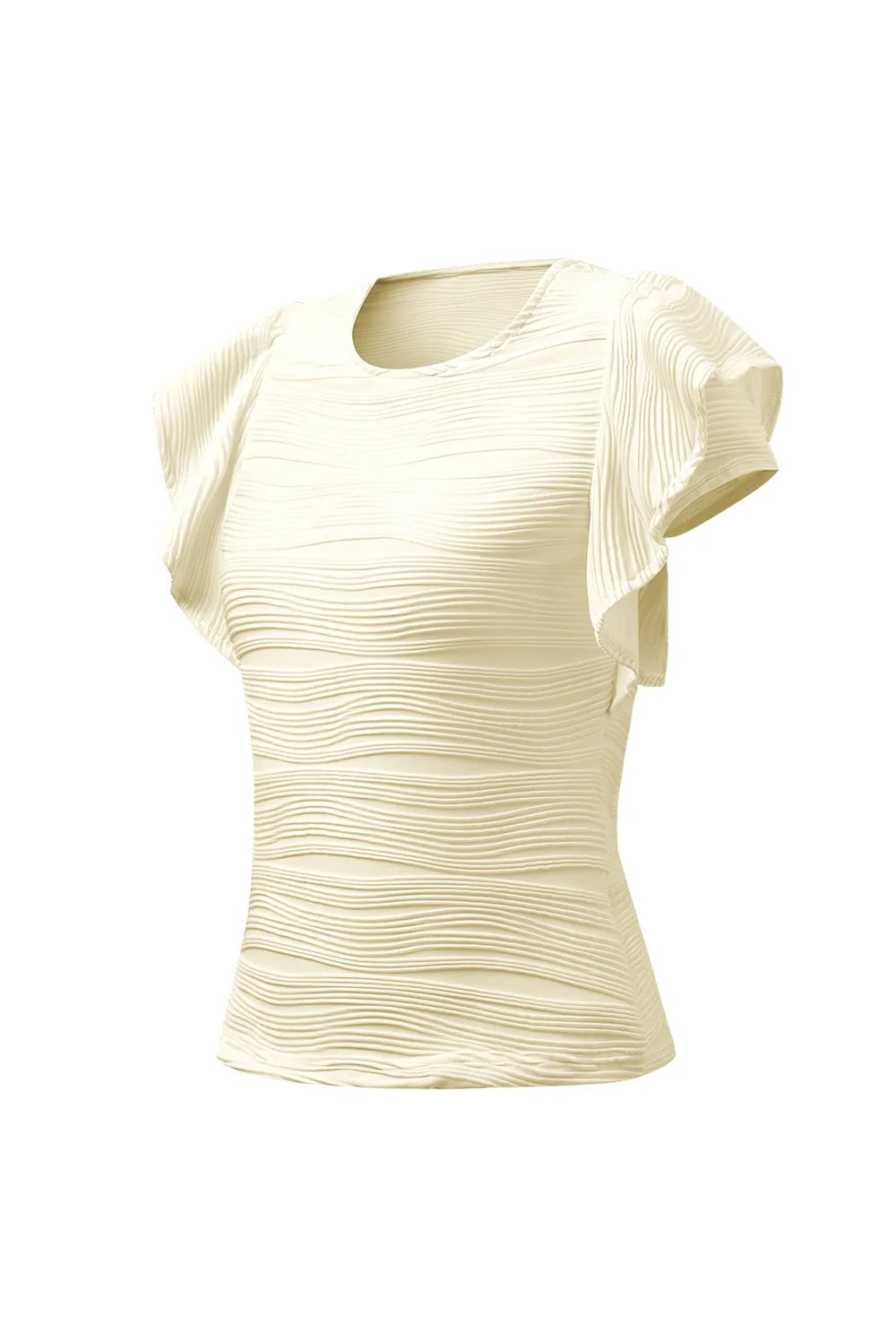 Textured Round Neck Cap Sleeve Top (32)