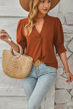 Notched Half Sleeve Blouse (3)