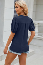 Eyelet Notched Puff Sleeve T-shirt (16)