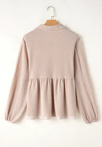 Corded Johnny Collar Long Sleeve Babydoll Blouse (22)