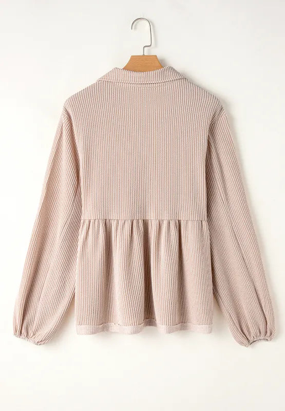 Corded Johnny Collar Long Sleeve Babydoll Blouse (22)