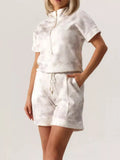 Half Zip Short Sleeve Top Shorts Set (2)