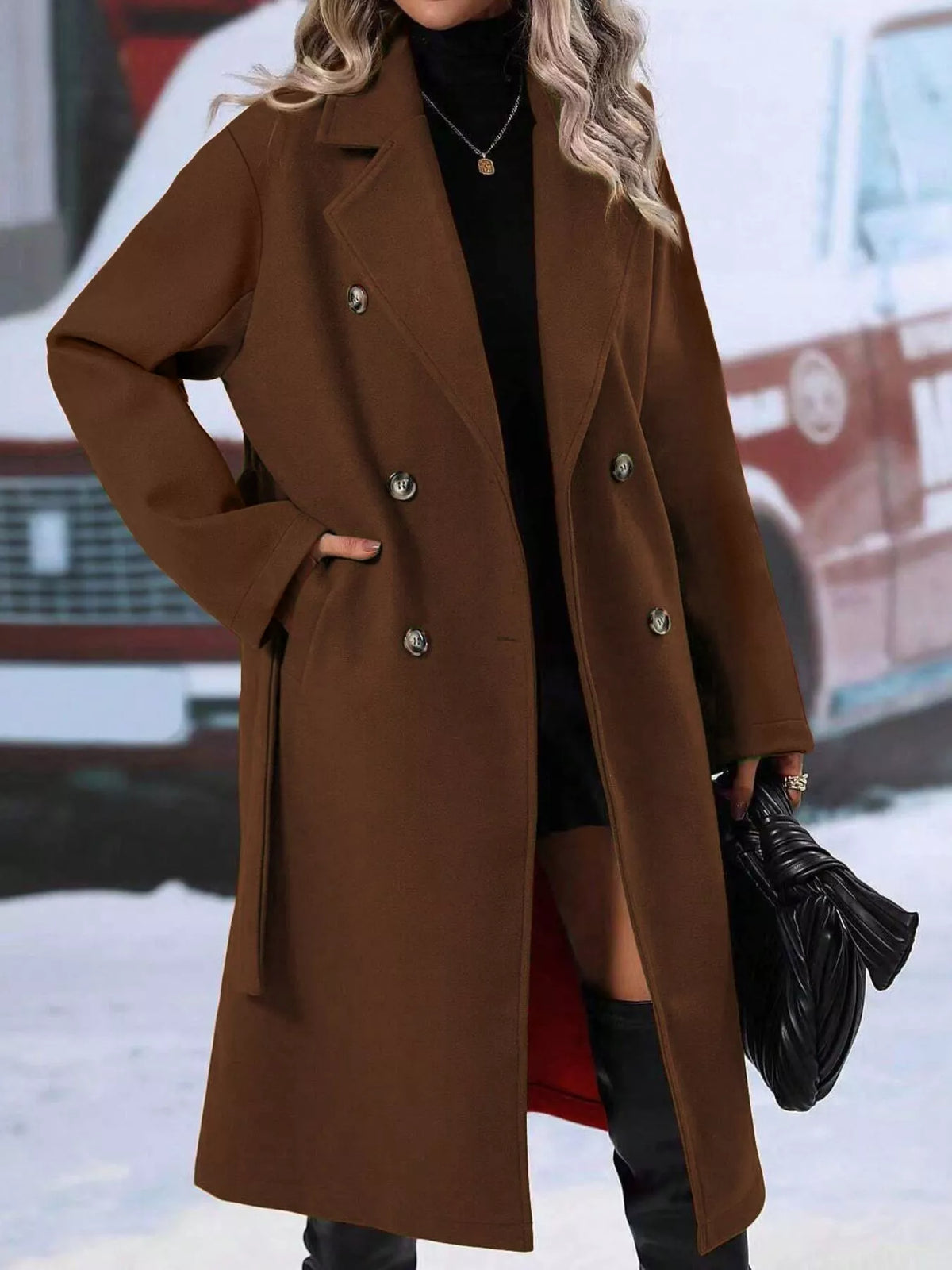Double-breasted Tie Waist Coat (8)