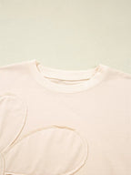 Raw Edge Flower Patch Drop Shoulder Casual Top (8)