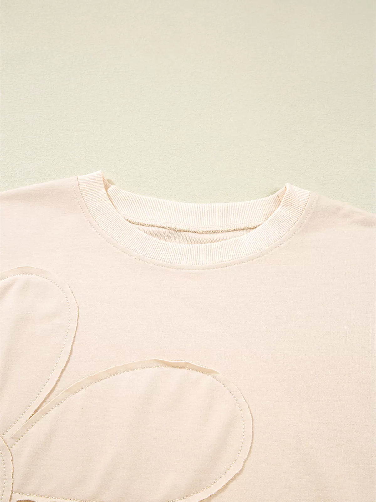 Raw Edge Flower Patch Drop Shoulder Casual Top (8)