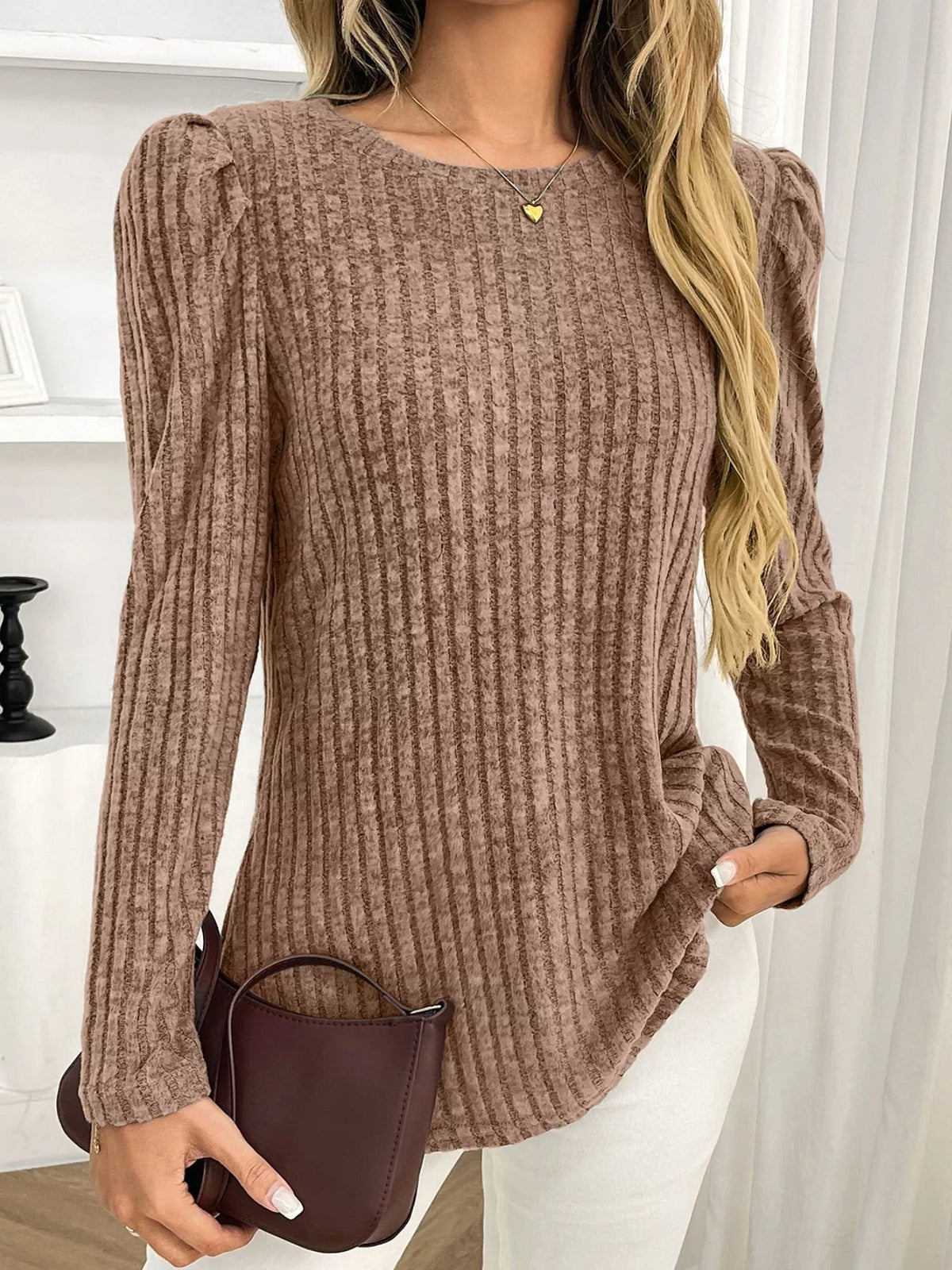 Round Neck Puff Sleeve T-shirt (28)