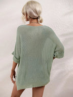 Boat Neck Cuffed Sleeve Slit Tunic Knit Top (2)