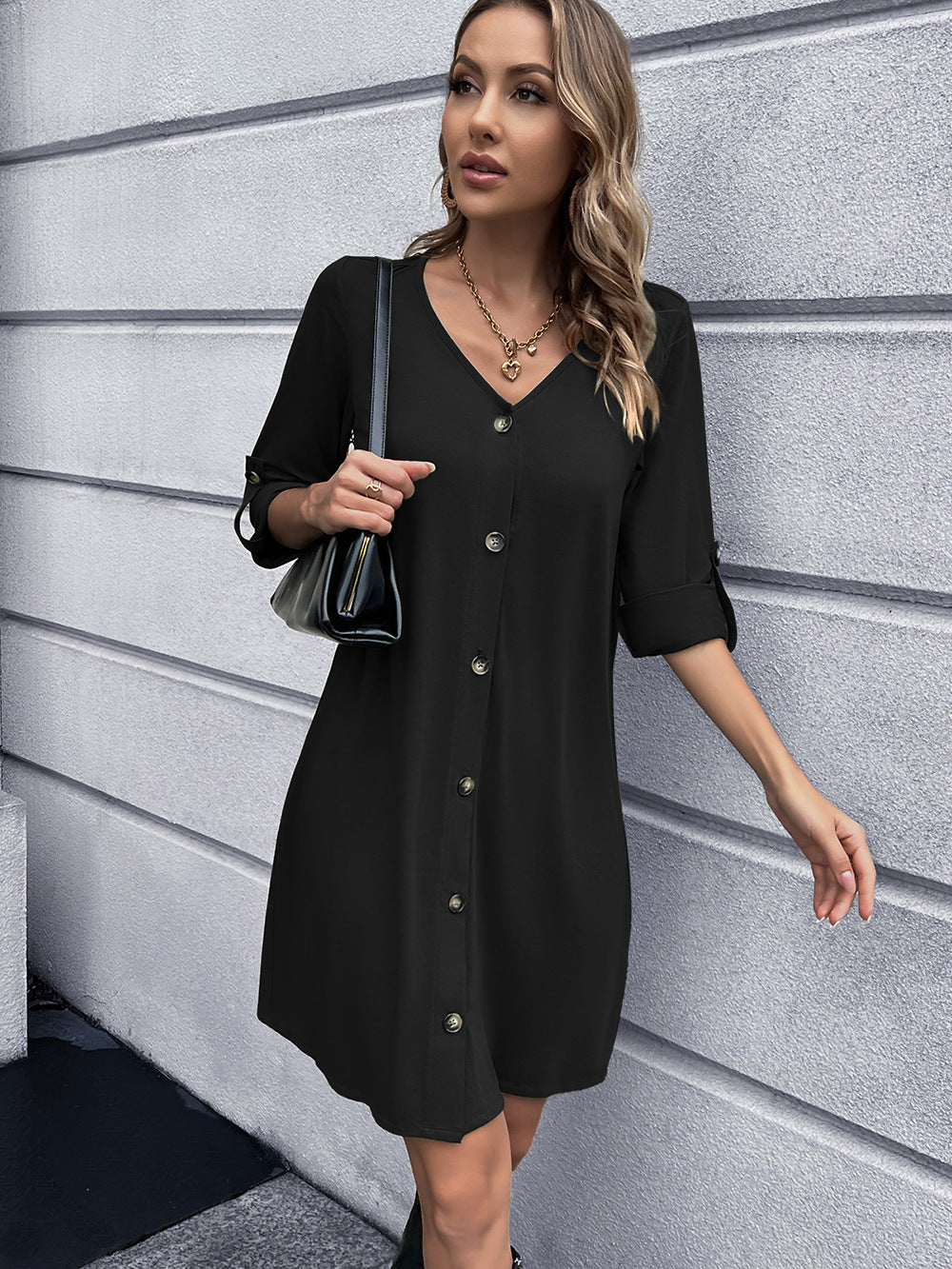Button Down V-neck Mini Dress (11)