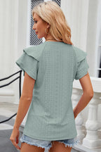 Eyelet Notched Flutter Sleeve T-shirt (12)