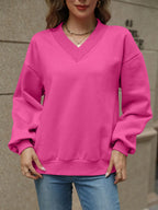 V-neck Long Sleeve Dropped Shoulder Sweatshirt (2)