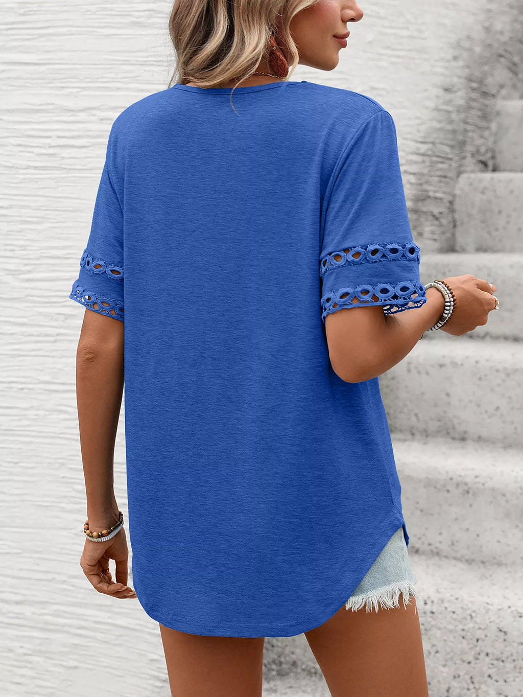 V-neck Hollow-out Sleeve T-shirt (29)