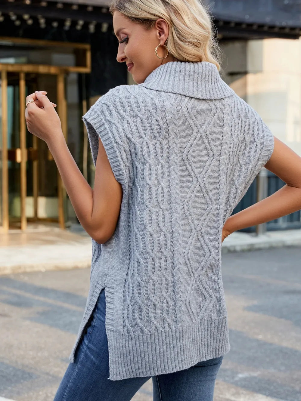 Side Slit Turtleneck Sweater Vest (7)