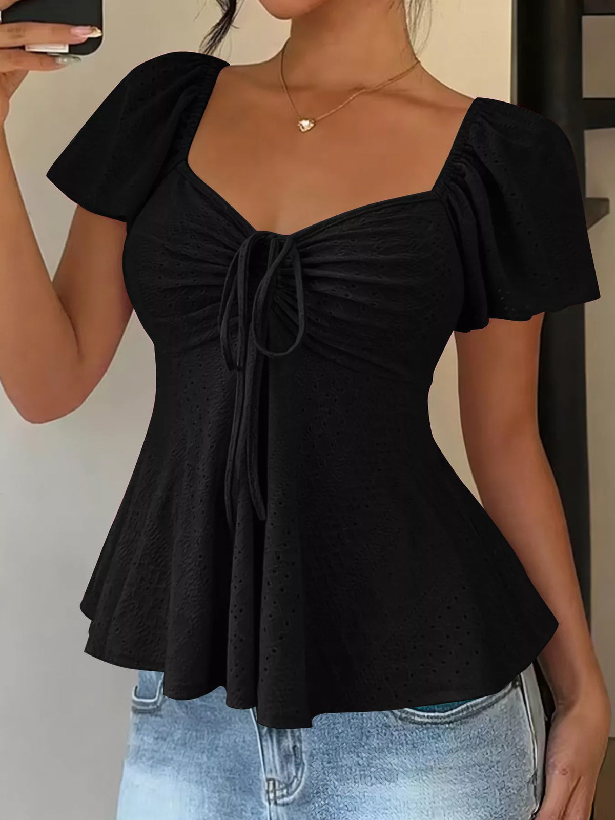 Sweetheart Neck Flutter Sleeve Top (8)