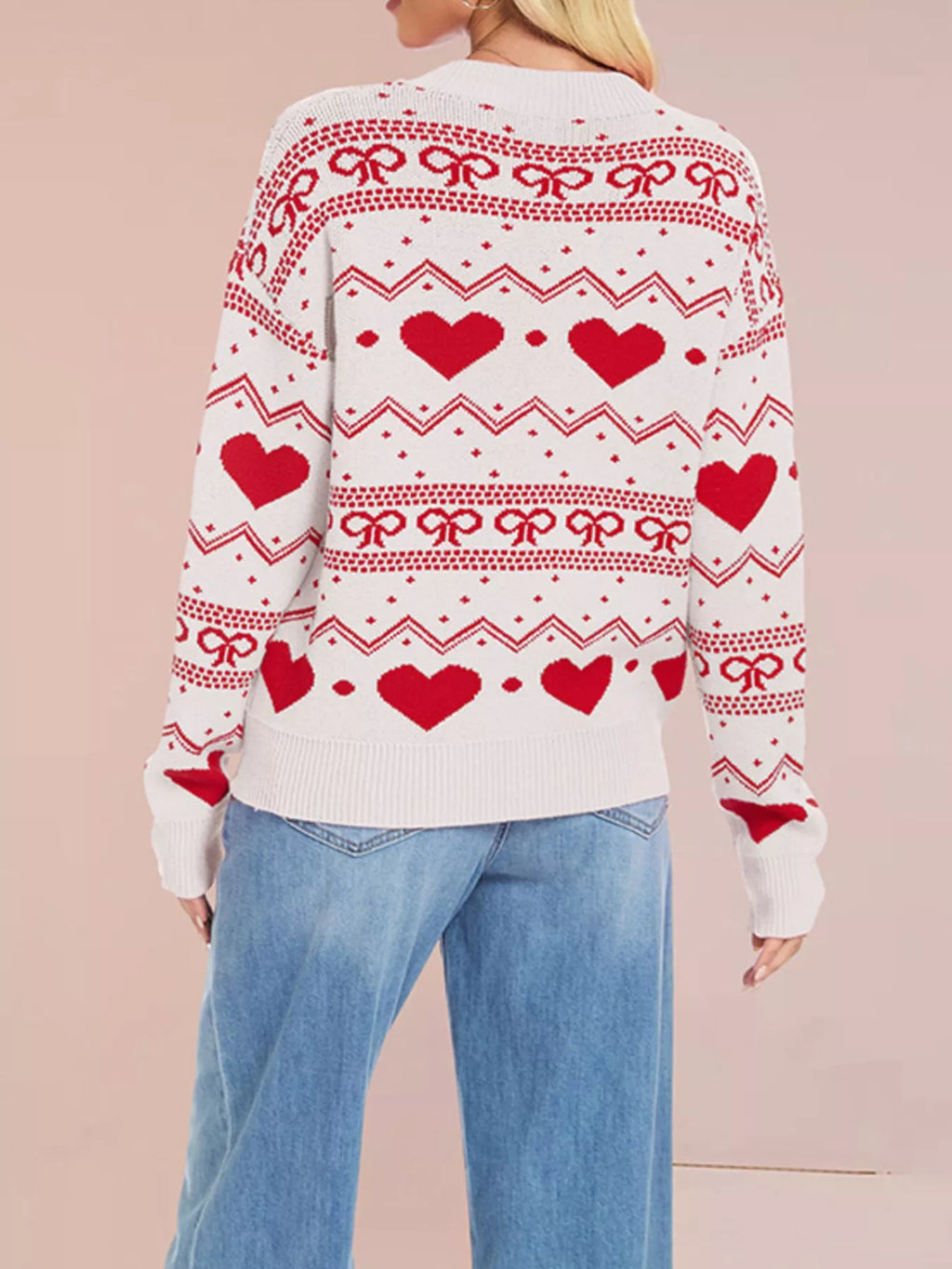 Heart Pattern Dropped Shoulder Sweater (9)