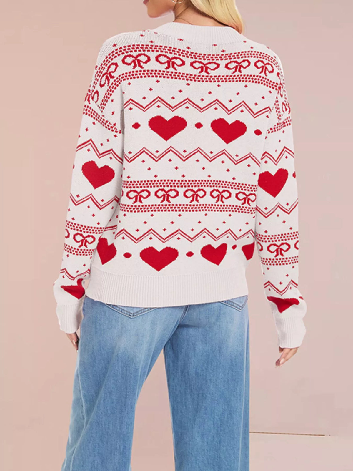 Heart Pattern Dropped Shoulder Sweater (9)