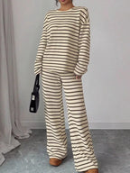 Striped Knit Dropped Shoulder Top Pants Set (10)