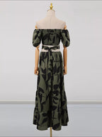 Off-shoulder Cutout Leaf Print Maxi Dress (6)