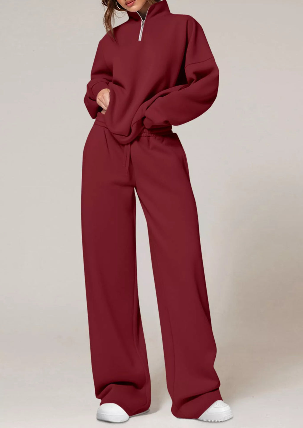 Half-zip Sweatshirt Wide-leg Sweatpants Set (13)