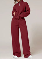 Half-zip Sweatshirt Wide-leg Sweatpants Set (13)