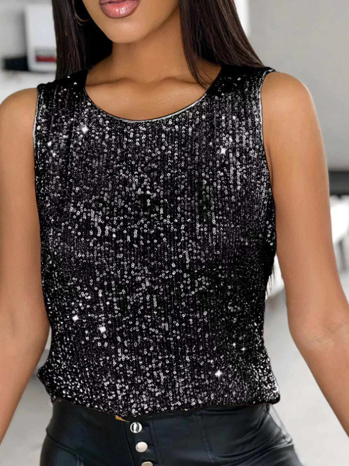 Sequin Round Neck Tank Top (3)