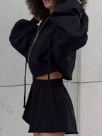 Zip Up Long Sleeve Outerwear Shorts Set (17)
