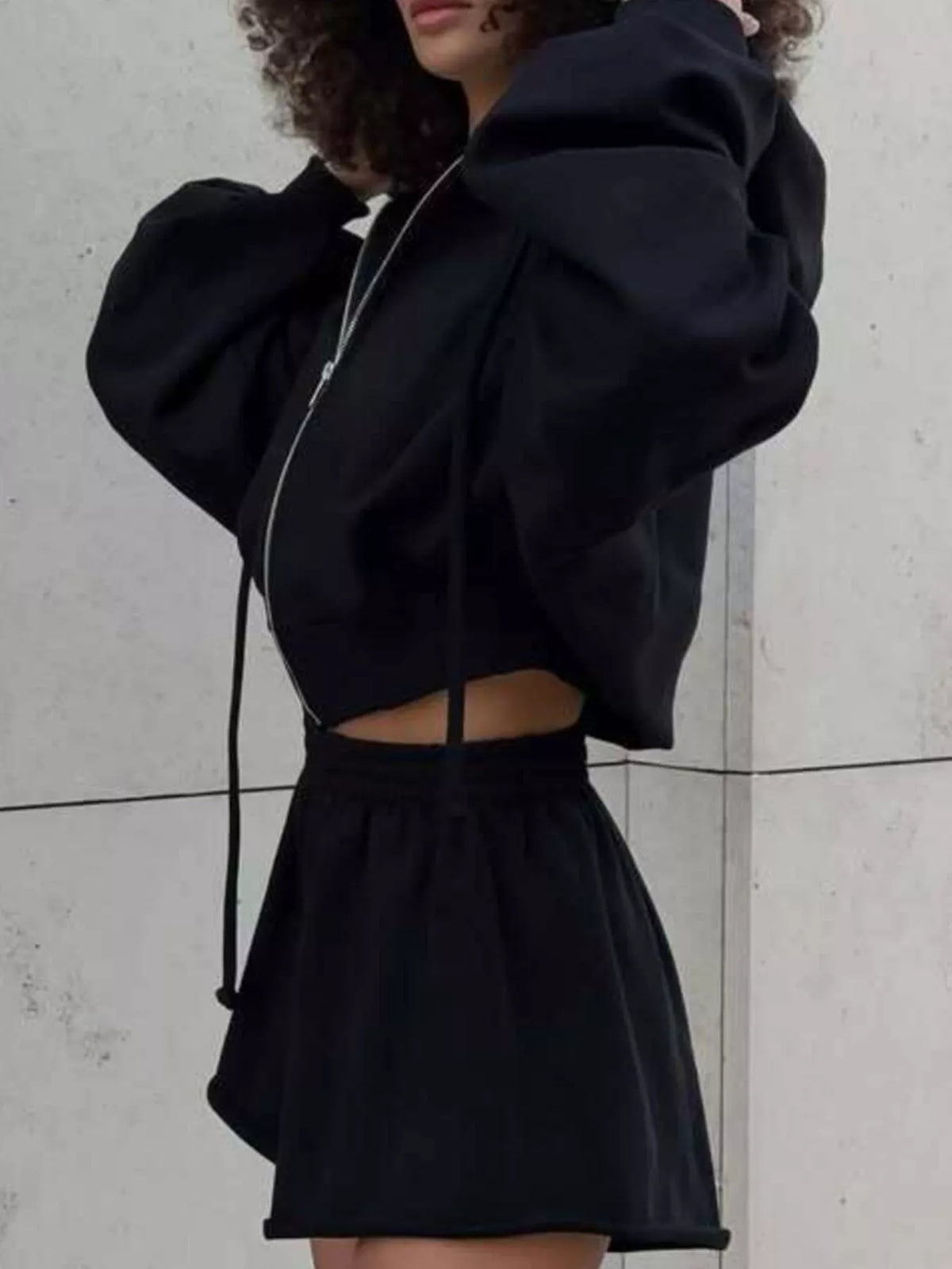 Zip Up Long Sleeve Outerwear Shorts Set (17)