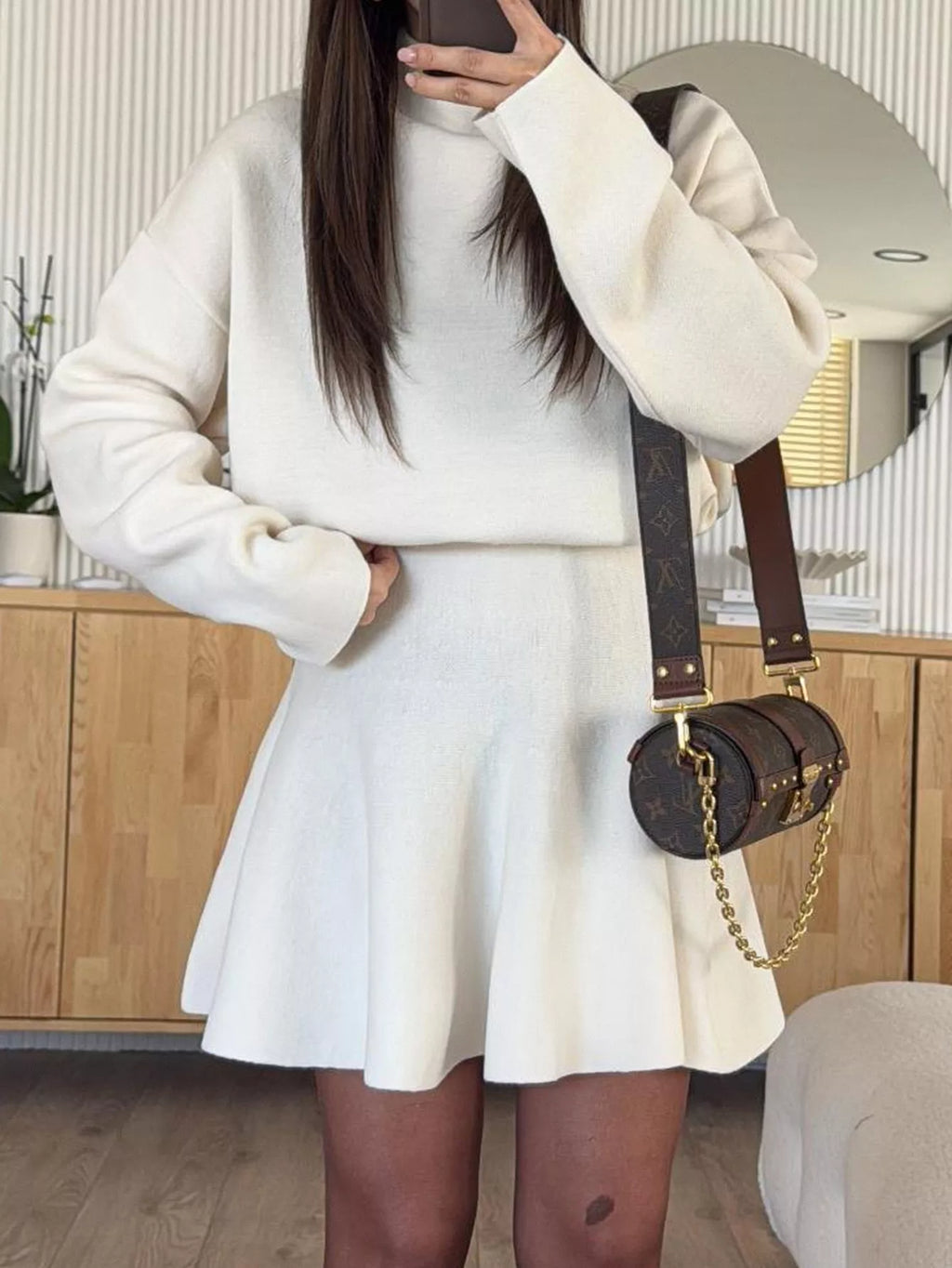 Turtleneck Dropped Shoulder Sweater Skirt Set