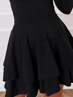 V-neck Long Sleeve Layered Ruffle Mini Dress (3)