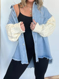 Full Size Raw Hem Button Up Patchwork Denim Jacket Plus