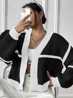 Color-block Ribbed Knit Open-front Cropped Cardigan (17)