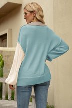 Block Round Neck Dropped Shoulder Sweater (6)