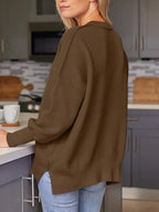Slit Round Neck Dropped Shoulder Sweater (24)