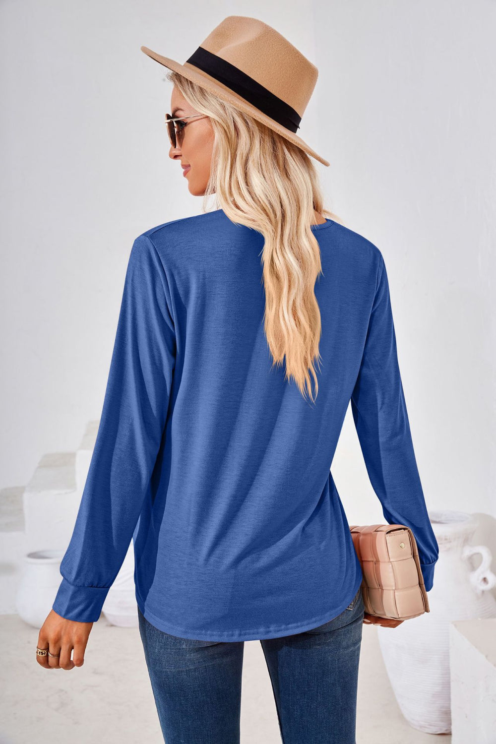 Square Neck Ruched Long Sleeve Blouse (12)
