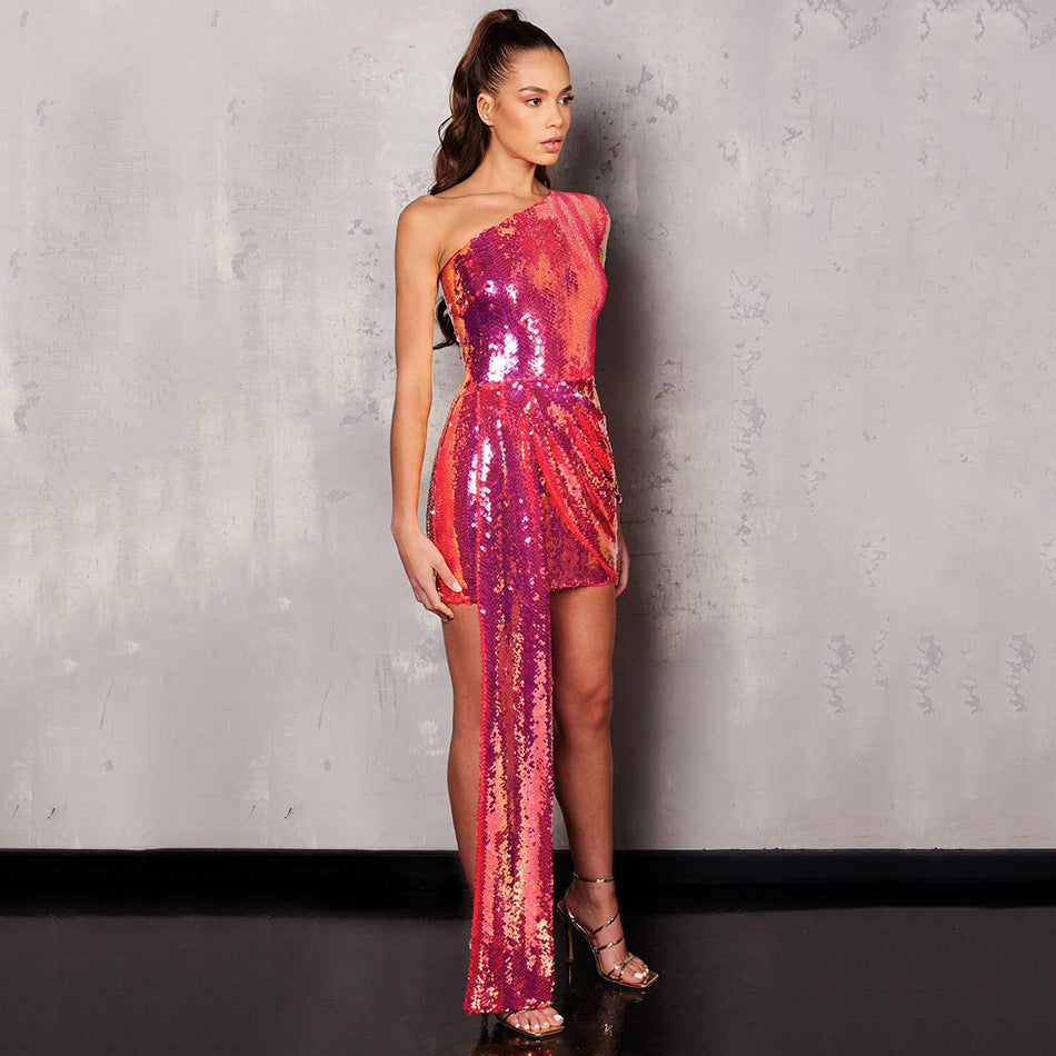 Sequin High Waist Wrap Chest Solid Long Dress variant CJLY156930402BY|CJLY156930403CX|CJLY156930404DW|CJLY156930410JQ
