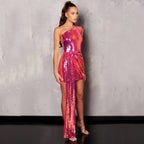 Sequin High Waist Wrap Chest Solid Long Dress variant CJLY156930402BY|CJLY156930403CX|CJLY156930404DW|CJLY156930410JQ