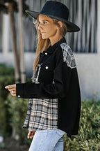 Plaid Pocketed Button Up Denim Jacket (3)