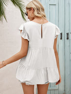 Round Neck Flutter Sleeve Tiered Blouse (12)